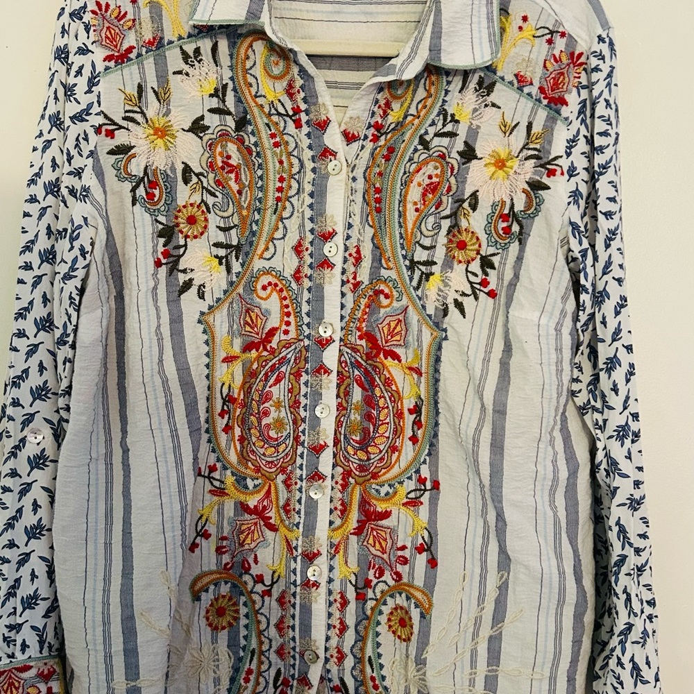 John Mark Multicolor Embroidered Button Down Shirt